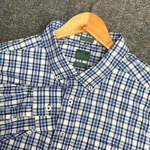 Genteal Performance Shirt Men 2XL Blue Plaid Button Down Nylon Preppy Stretch